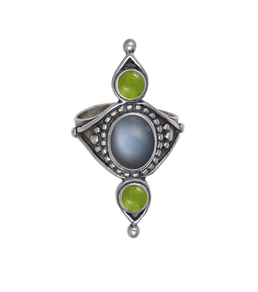 Sterling Silver Royal Ring With Grey Moonstone And Peridot Size 10